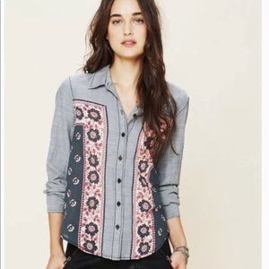 Free People Denim Bandana Buttoned Shirt